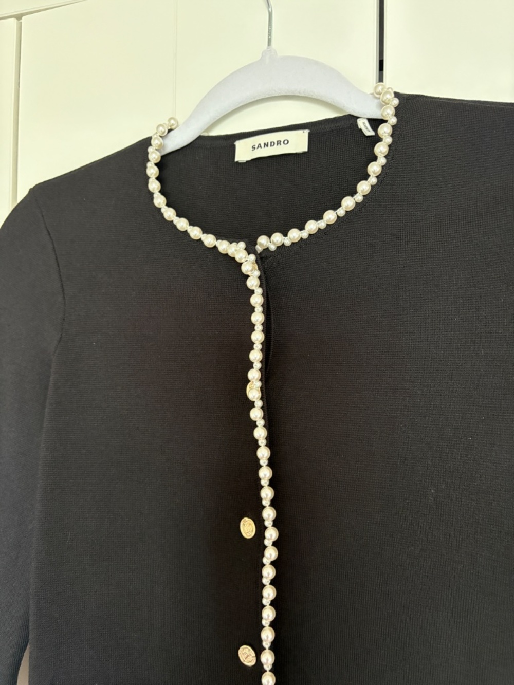 Sandro Black Pearl-Trim Cropped Cardigan - Picture 3 of 4
